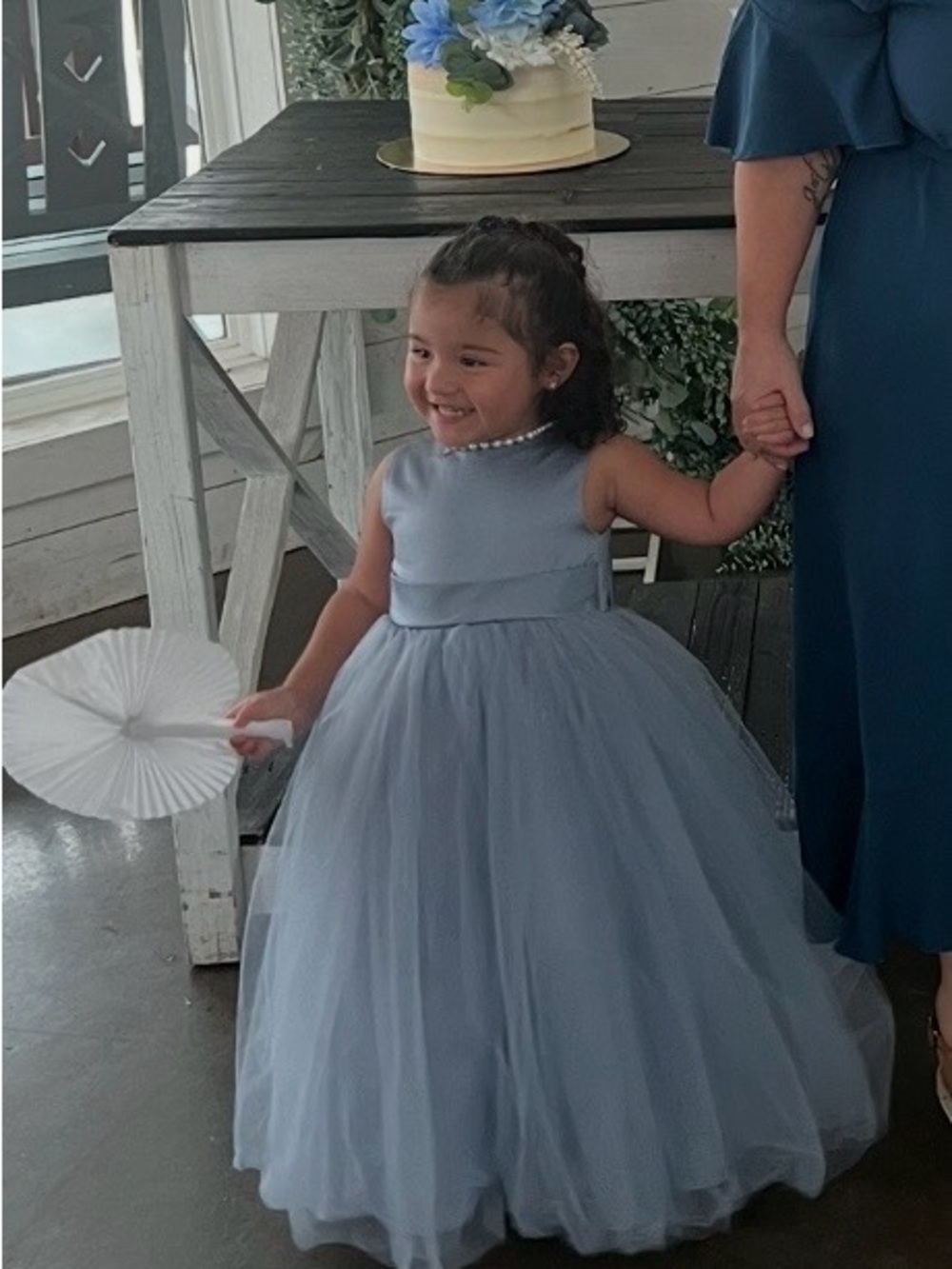 Girls Size 4 Dusty Blue Tulle Flower Girl Formal Dress Bow Wedding - Picture 3 of 4